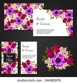 Wedding invitation cards with floral elements