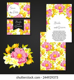Wedding invitation cards with floral elements