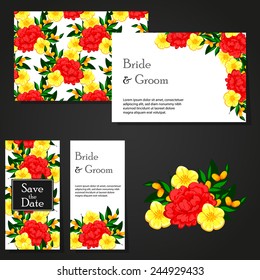 Wedding invitation cards with floral elements