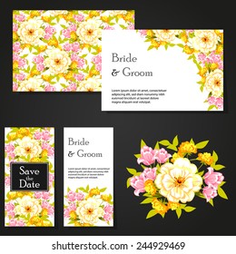 Wedding invitation cards with floral elements