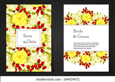 Wedding invitation cards with floral elements