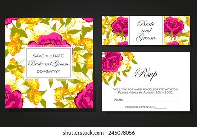 Wedding invitation cards with floral elements