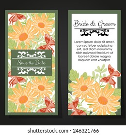 Wedding invitation cards with floral elements