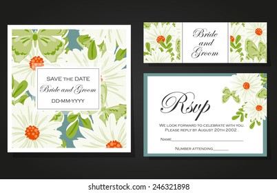 Wedding invitation cards with floral elements