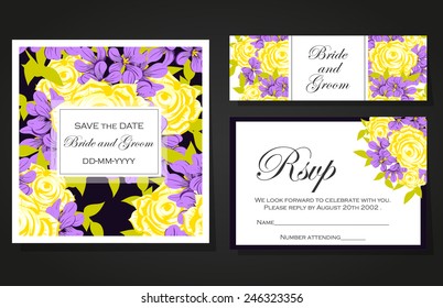 Wedding invitation cards with floral elements