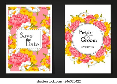 Wedding invitation cards with floral elements