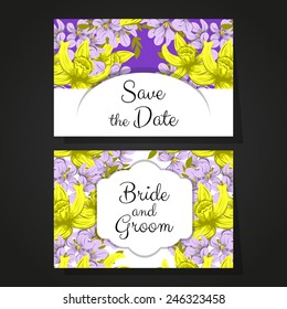 Wedding invitation cards with floral elements