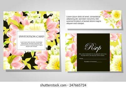 Wedding invitation cards with floral elements