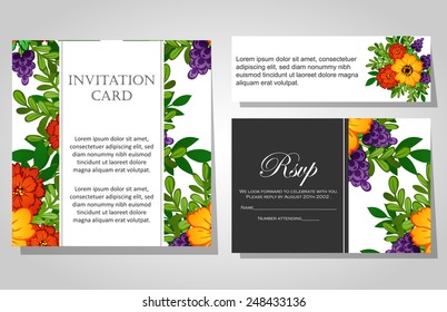Wedding invitation cards with floral elements