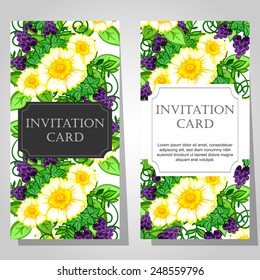Wedding invitation cards with floral elements.