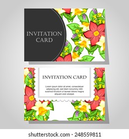 Wedding invitation cards with floral elements.