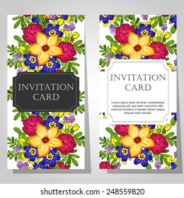 Wedding invitation cards with floral elements.