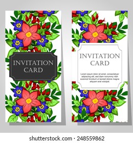 Wedding invitation cards with floral elements.