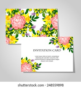 Wedding invitation cards with floral elements.