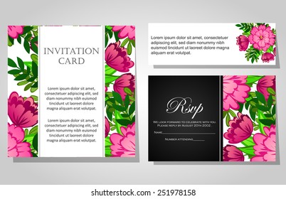 Wedding invitation cards with floral elements