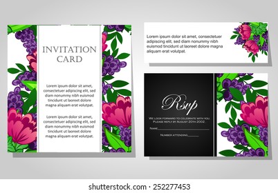 Wedding invitation cards with floral elements