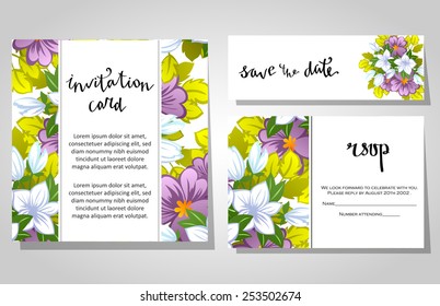 Wedding invitation cards with floral elements