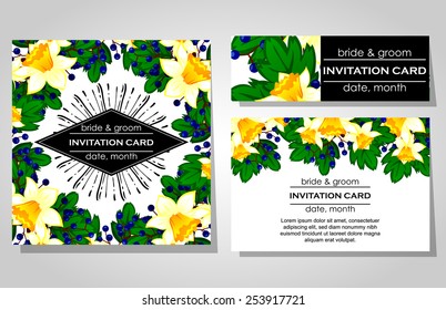 Wedding invitation cards with floral elements
