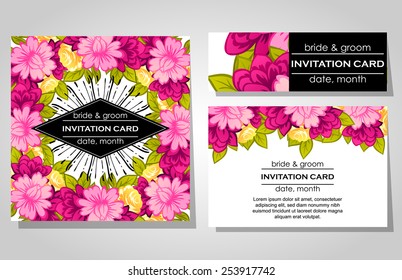 Wedding invitation cards with floral elements