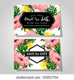 Wedding invitation cards with floral elements