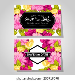 Wedding invitation cards with floral elements