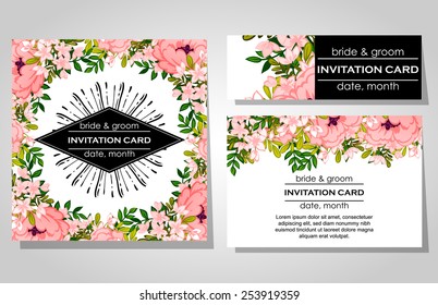 Wedding invitation cards with floral elements