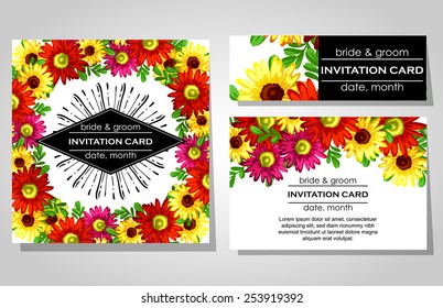Wedding invitation cards with floral elements