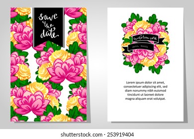 Wedding invitation cards with floral elements