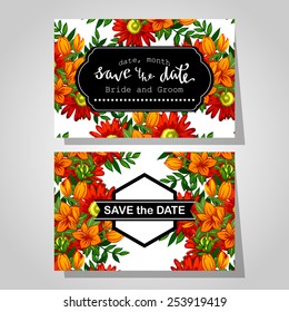 Wedding invitation cards with floral elements