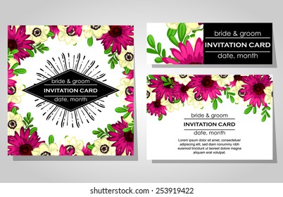Wedding invitation cards with floral elements