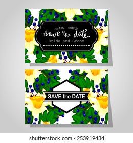 Wedding invitation cards with floral elements