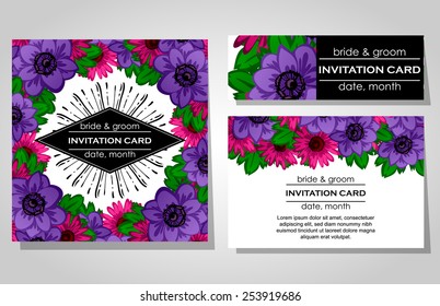 Wedding invitation cards with floral elements