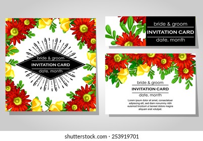 Wedding invitation cards with floral elements