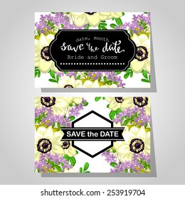 Wedding invitation cards with floral elements