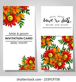 Wedding invitation cards with floral elements