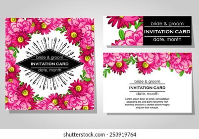 Wedding invitation cards with floral elements