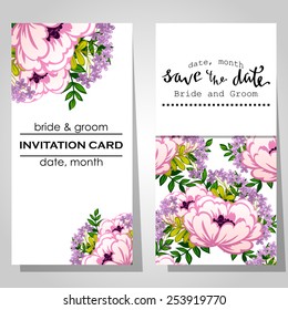Wedding invitation cards with floral elements