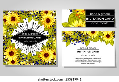 Wedding invitation cards with floral elements