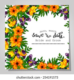 Wedding invitation cards with floral elements