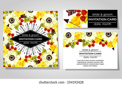 Wedding invitation cards with floral elements