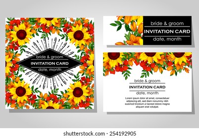 Wedding invitation cards with floral elements