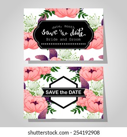Wedding invitation cards with floral elements
