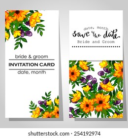 Wedding invitation cards with floral elements