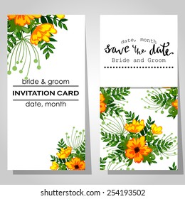 Wedding invitation cards with floral elements