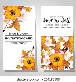 Wedding invitation cards with floral elements