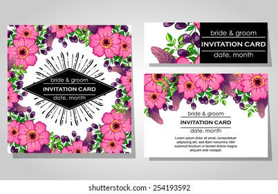 Wedding invitation cards with floral elements