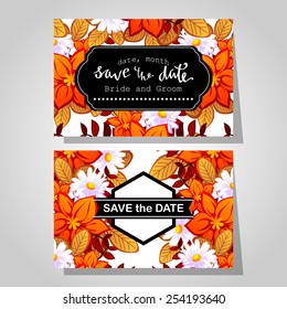 Wedding invitation cards with floral elements