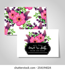 Wedding invitation cards with floral elements