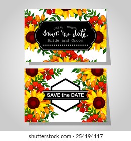 Wedding invitation cards with floral elements