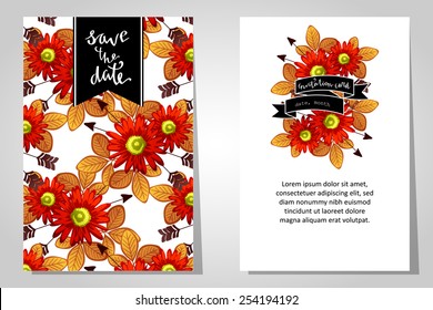 Wedding invitation cards with floral elements